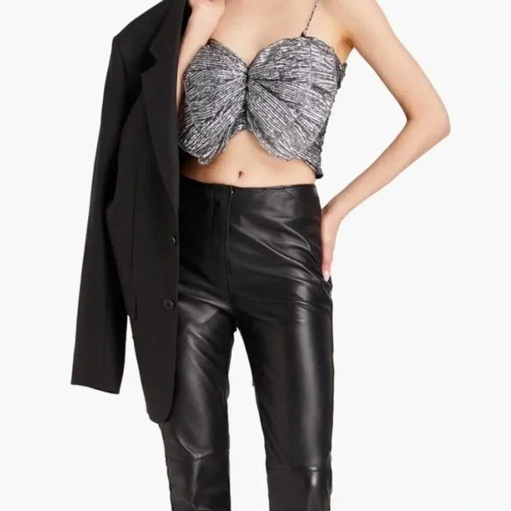 Isabel Marant Tresha Silver Metallic Bow Top Size 2 Bustier Cocktail - Picture 2 of 15